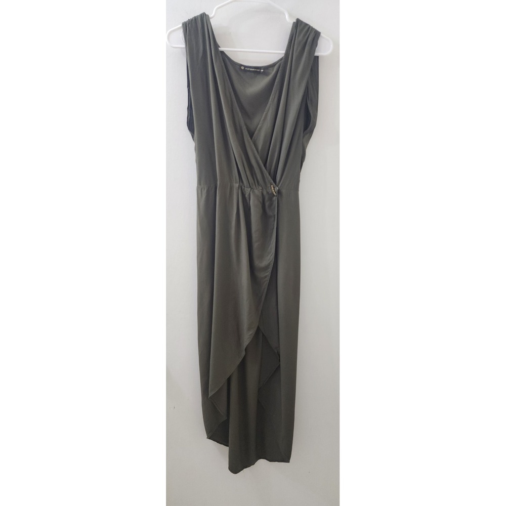 ViX Paula Hermanny Army Green Wrap Front Maxi Dress XS Toggle Waist High Low